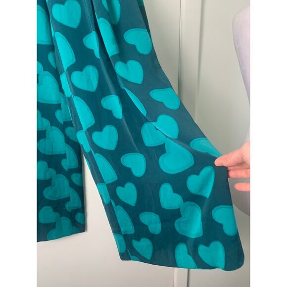 Dear Drew Barrymore Romantic High Waisted Wide Leg Teal Hearts Pants Size 4 - Picture 7 of 12